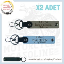 Motosiklet Aşıkları Için, Isim Plaka ve B Rh (+) Kan Grubu Yazılı 2'li Anahtarlık, Kül Gri-Mavi-Laci