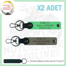 Motorcu Dostlara Hediyelik Isim Plaka, B + Kan Grubu Yazılı X2 Anahtarlık, Kül Gri-F Yeşil-Laci