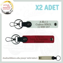 Motosiklet Severlere Isim Plaka, A Rh (-) Kan Grubu Yazılı Acil Durum Anahtarlığı, Kırmızı-Beyaz-Sk