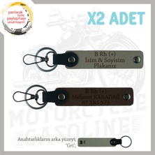 Eşinize Özel Isim Plaka ve B Rh (+) Kan Grubu Yazılı Kişiselleşmiş X2 Anahtarlık, Kül Gri-K Kahve-Gr