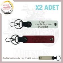 Bikerlar Isim Plaka ve B Rh (+) Kan Grubu Yazılı Deri X2 Anahtarlık Hediyelik Takım, Beyaz-Bordo-Sk