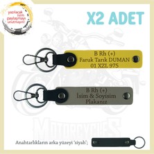 Yolların Sürücülerine, Isim Plaka ve B Rh (+) Kan Grubu Yazılı 2'li Anahtarlık Set, Kül Gri-Sarı-Syh
