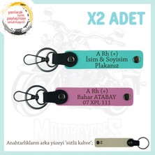 Motosiklet Aşıkları Için, Isim Plaka ve A Rh (+) Kan Grubu Yazılı 2'li Anahtarlık, Pembe-Turkuaz-Sk