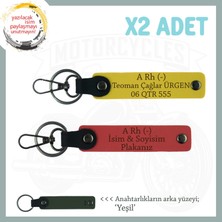 Bikerlar Için Isim Plaka ve A Rh (-) Kan Grubu Yazılı Hediye Deri X2 Anahtarlık, Nar Çiçeği-Sarı-Ysl