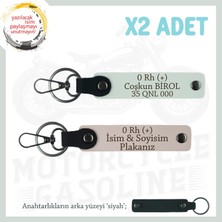 Motor Tutkunlarına Özel, Isim Plaka ve 0 Rh (+) Kan Grubu Yazılı Deri X2 Anahtarlık, Pudra-Beyaz-Syh