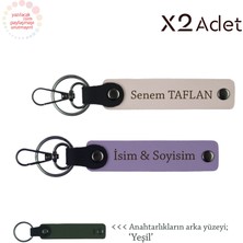 Sevdiklerine Doğum Günü Sürprizi, Isim & Soyisim Kişiselleştirilmiş 2’li Anahtarlık, Mor-Pudra-Yeşil