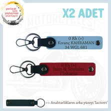 Biker Stiline Özel, Isim Plaka ve 0+ Kan Grubu Yazılı Anlamlı Motor X2 Anahtarlık, Kırmızı-Mavi-Laci