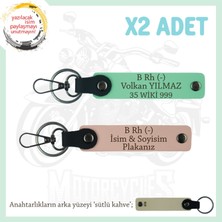 Motor Severlere Özel Isim Plaka, B- Kan Grubu Yazılı Özel Tasarım X2 Anahtarlık, Yavruağzı-Yeşil-Sk