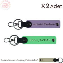 Sevgiliye Yıl Dönümü Armağanı, Isimli 2’li Anahtarlık Takımı, Mor Menekşe-Fıstık Yeşil-Sütlü Kahve