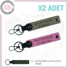 Araç ve Motor Sahipleri Için X2 Deri Anahtarlık Seti – Plaka & Isim Özelleştirme, Kül Gri-Pembe-Ysl