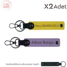 Kuzene Doğum Günü Armağanı, Isimli & Soyisimli 2’li Anahtarlık Seti, Mor Menekşe-Sarı-Siyah