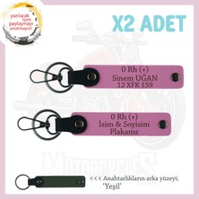 Arkadaşa, Isim Plaka ve 0 Rh (+) Kan Grubu Yazılı Kişiselleştirilmiş Deri X2 Anahtarlık, Pembe-Ysl