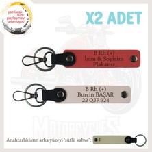 Motor Tutkunlarına Özel, Isim Plaka ve B Rh (+) Kan Grubu Yazılı X2 Anahtarlık, Nar Çiçeği-Pudra-Sk