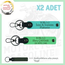 Biker Stiline Özel, Isim Plaka ve B Rh (+) Kan Grubu Yazılı Deri X2 Anahtarlık, Turkuaz-F Yeşil-Ysl