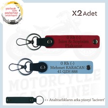 Biker Stiline Özel, Isim Plaka ve 0- Kan Grubu Yazılı Anlamlı Motor X2 Anahtarlık, Kırmızı-Mavi-Laci