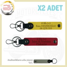 Motor Severlere Özel, Isim Plaka ve 0 Rh (+) Kan Grubu Yazılı X2 Anahtarlık Hediye, Kırmızı-Sarı-Gr