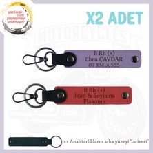 Motosiklet Maceracılarına, Isim Plaka ve B Rh (+) Kan Grubu 2'li Anahtarlık Set, Nar Çiçeği-Mor-Laci