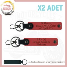 Motor Severlere Özel, Isim Plaka ve B Rh (+) Kan Grubu Yazılı Deri X2 Anahtarlık, Nar Çiçeği-Laci