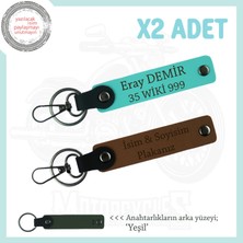 Kurye ve Motorculara Uygun Isim ve Plaka Yazılı 2’li Deri Anahtarlık Hediye, Kahve-Turkuaz-Ysl