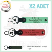 Yolda Olanlara, Isim Plaka ve 0 Rh (-) Kan Grubu, Kişisel Deri X2 Anahtarlık, Nar Çiçeği-Yeşil-Ysl