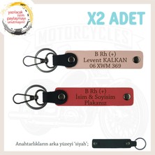 Motosiklet Sevene, Isim Plaka, B Rh (+) Kan Grubu Acil Durum X2 Anahtarlık, Nar Çiçeği-Yavruağzı-Syh