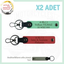 Özel Hediye, Isim Plaka ve A Rh (-) Kan Grubu Yazılı Kişisel Deri X2 Anahtarlık, Nar Çiçeği-Yeşil-Gr