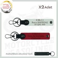 Motosiklet Severlere Isim Plaka, 0 Rh (-) Kan Grubu Yazılı Acil Durum Anahtarlığı, Kırmızı-Beyaz-Syh