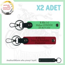 Motor Tutkunlarına, Isim Plaka ve B Rh (+) Kan Grubu Yazılı X2 Anahtarlık Set, Kırmızı-F Yeşil-Syh