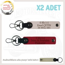 Yol Tutkunları Için, Isim Plaka ve 0+ Kan Grubu Kişiye Özel 2'li Anahtarlık Set, Kırmızı-Pudra-Sk