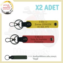 Bikerlar Için Isim Plaka ve 0 Rh (-) Kan Grubu Yazılı Hediye Deri X2 Anahtarlık, Nar Çiçeği-Sarı-Ysl