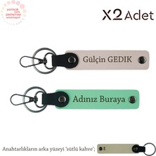 Babalar Gününe  Sürpriz, Isimli & Soyisimli 2’li Anahtarlık Hediye Takımı, Yeşil-Pudra-Sütlü Kahve