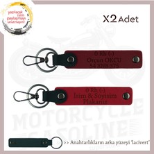 Isim Plaka ve 0 Rh (-) Kan Grubu Kişiselleştirilmiş X2' Li Anahtarlık, Hediyelik, Kırmızı-Bordo-Laci