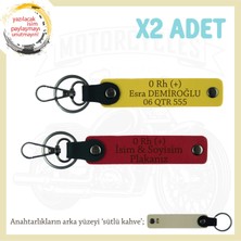 Motor Severlere Özel, Isim Plaka ve 0 Rh (+) Kan Grubu Yazılı Hediye X2 Anahtarlık, Kırmızı-Sarı-Sk