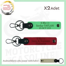 Motor Tutkunlarına, Isim Plaka ve 0 Rh (-) Kan Grubu Yazılı X2 Anahtarlık Hediye, Kırmızı-F Yeşil-Sk