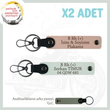 Erkek Motorcuya Hediye, Isim Plaka ve B Rh (+) Kan Grubu, Deri X2' Li Anahtarlık, Yavruağzı-Beyaz-Gr