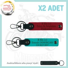 Motorcu Tarzına Özel, Isim Plaka ve B Rh (+) Kan Grubu Yazılı X2 Anahtarlık, Kırmızı-K Turkuaz-Syh