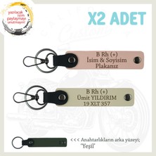 Motosiklet Severlere, Isim Plaka ve B Rh (+) Kan Grubu Yazılı X2 Anahtarlık, Yavruağzı-S Kahve-Ysl