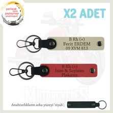 Hız Severlere Özel Isim Plaka, B Rh (+) Kan Grubu Yazılı Deri X2 Anahtarlık, Nar Çiçeği-S Kahve-Syh