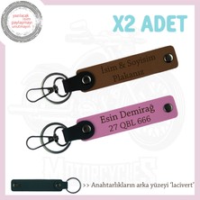 Eşinize Çok Özel Hediye, Isim ve Plaka Yazılabilen Araç Anahtarlıkları X2'li Set, Kahve-Pembe-Laci