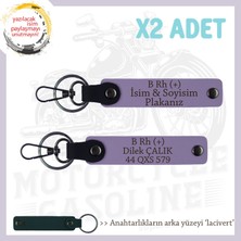 Motor Tutkunlarına, Isim Plaka ve B+ Kan Grubu Yazılı Özel Üretim X2 Anahtarlık, Armağan, Mor-Laci