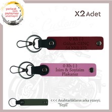 Sevdiğine Isim Plaka ve 0 Rh (-) Kan Grubu Yazılı Anlamlı Hediye Deri X2 Anahtarlık, Pembe-Bordo-Ysl