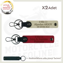 Biker Dostlarına Özel Isim Plaka, 0 Rh - Kan Grubu Yazılı Hediye X2 Anahtarlık, Kırmızı-S Kahve-Laci