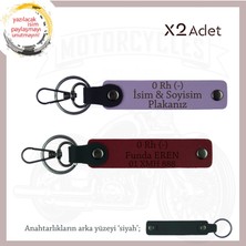 Kuryeler Için Özel, Isim Plaka ve 0 Rh (-) Kan Grubu Yazılı, 2'li Anahtarlık, Armağan, Mor-Bordo-Syh