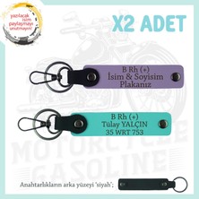 Motosiklet Aşıklarına, Isim Plaka ve B Rh (+) Kan Grubu, Acil Durum X2 Anahtarlık, Mor-Turkuaz-Syh