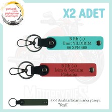 Dostlara Özel, Isim Plaka ve B Rh (+) Kan Grubu Yazılı Hediye X2 Anahtarlık, Nar Çiçeği-Turkuaz-Ysl