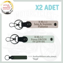 Motor Tutkunlarına Özel, Isim Plaka ve B Rh (+) Kan Grubu Yazılı Deri X2 Anahtarlık, Pudra-Beyaz-Ysl