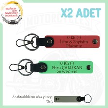 Motosiklet Severlere, Isim Plaka ve 0 Rh (-) Kan Grubu Yazılı 2'li Anahtarlık, Nar Çiçeği-F Yeşil-Gr