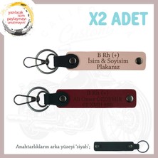Arkadaşına Özel Hediye, Isim Plaka ve B Rh (+) Kan Grubu Yazılı 2'li Anahtarlık, Yavruağzı-Bordo-Syh