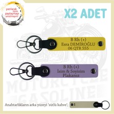 Hız Tutkunlarına Özel, Isim Plaka ve B Rh (+) Kan Grubu Yazılı Deri X2' Li Anahtarlık, Mor-Sarı-Sk