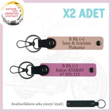 Bikera Değerli Hediye, Isim Plaka ve B Rh (+) Kan Grubu Yazılı X2 Anahtarlık, Yavruağzı-Pembe-Syh